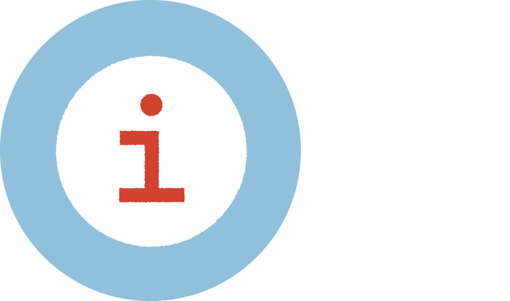 Blå kant med rødt "i" for information i midten