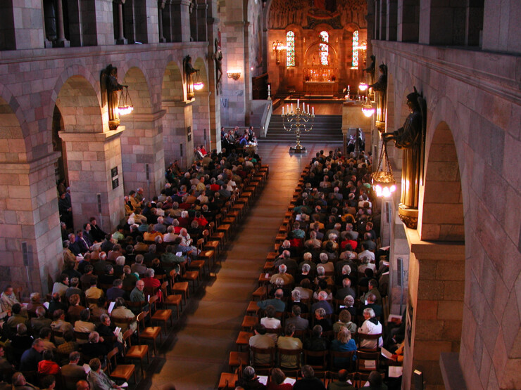 Viborg domkirke.jpg Kirkeforsamling set oppefra i Viborg Domkirke.